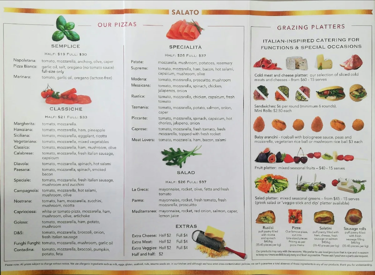 Menu, Dolce & Salato