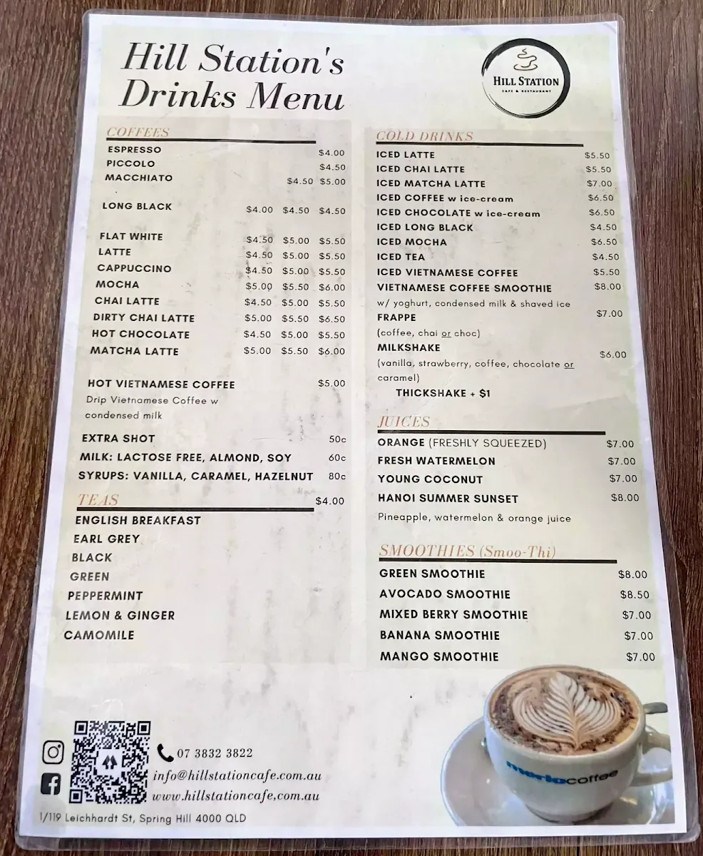 Menu, Hill Station Cafe & Restaurant
