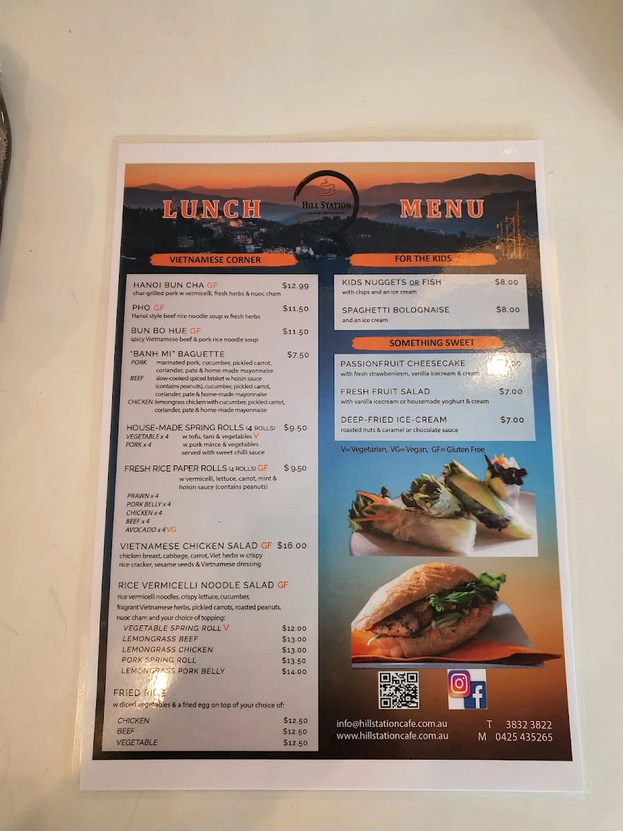 Menu, Hill Station Cafe & Restaurant