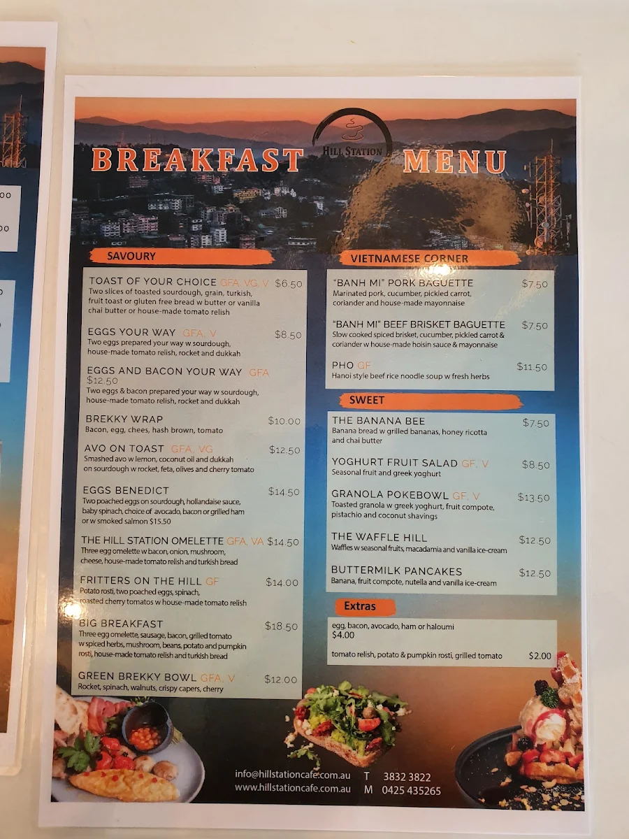 Menu, Hill Station Cafe & Restaurant
