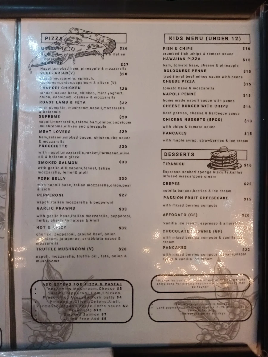 Menu, Craft espresso & bar