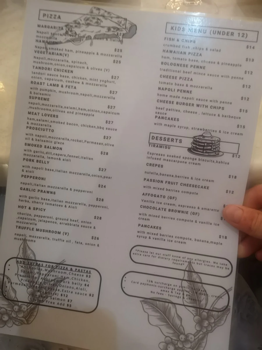 Menu, Craft espresso & bar