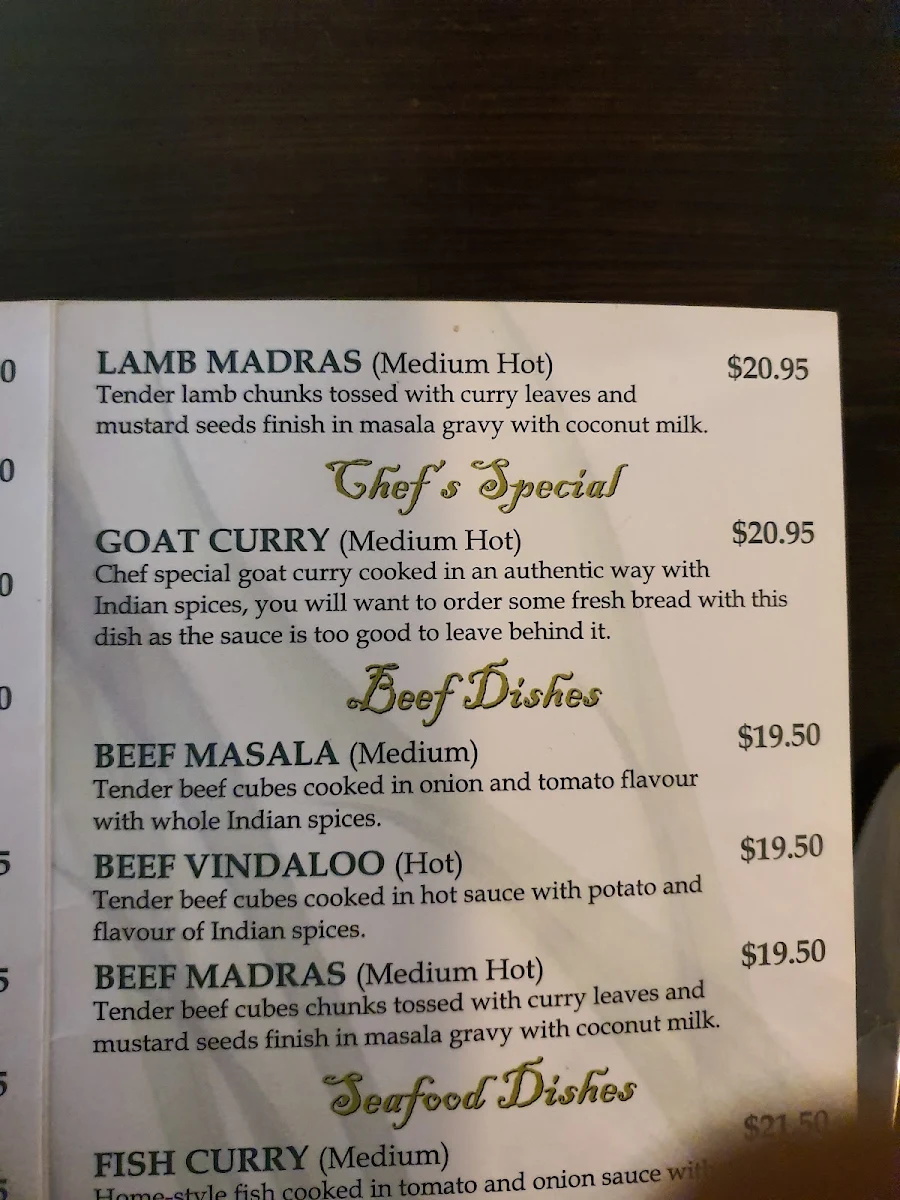 Menu, Zaika Indian Restaurant