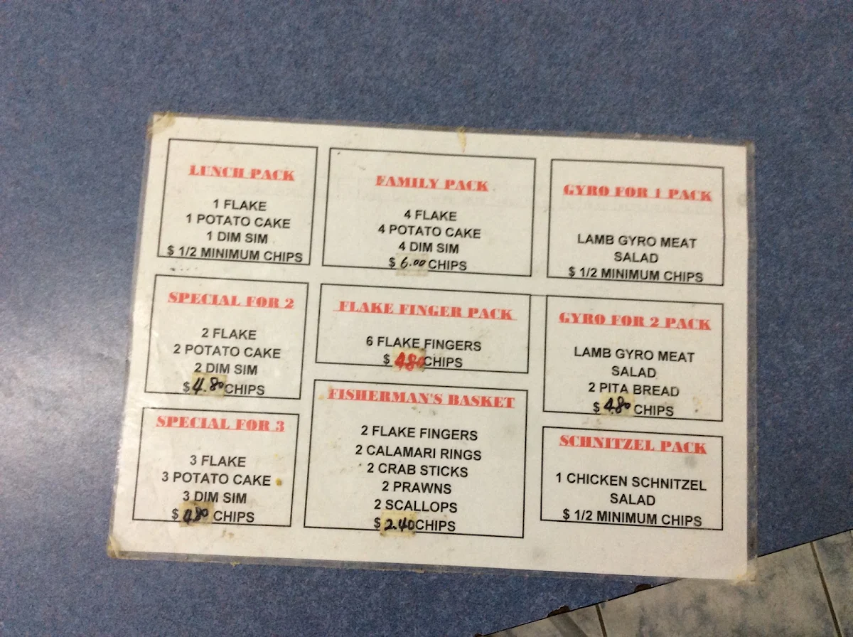 Menu, Hull Road Fish & Chips