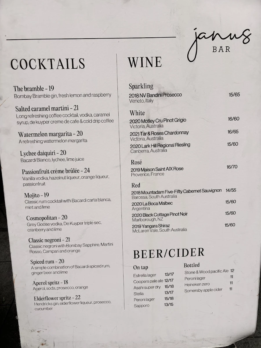 Menu, Janus Bar