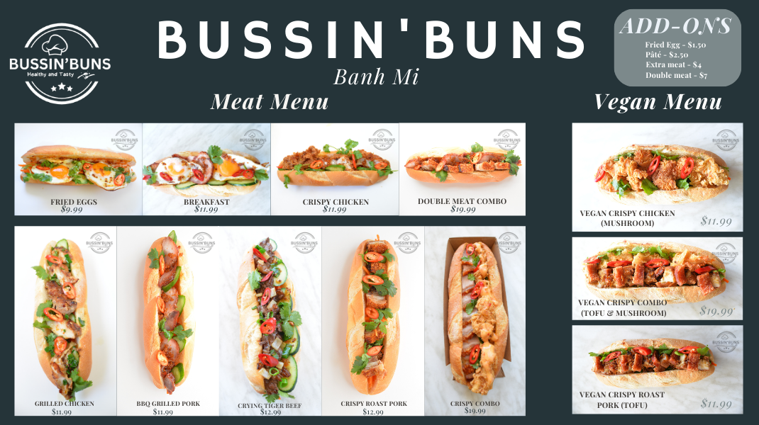 Menu, BUSSIN’BUNS