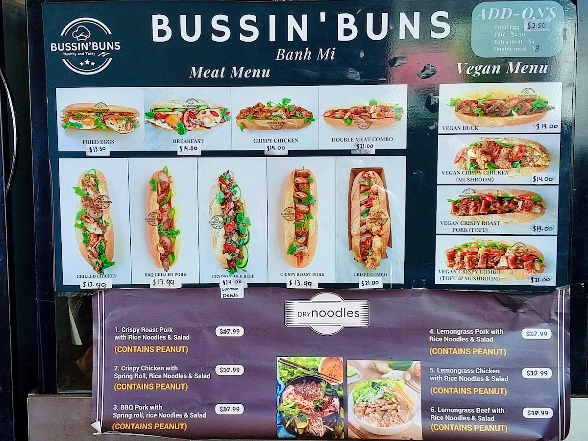 Menu, BUSSIN’BUNS