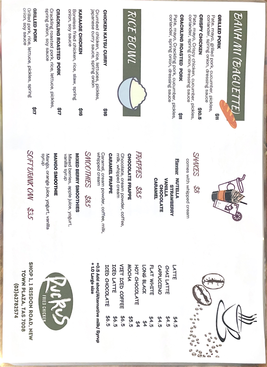Menu, Ruckus Fried Chicken