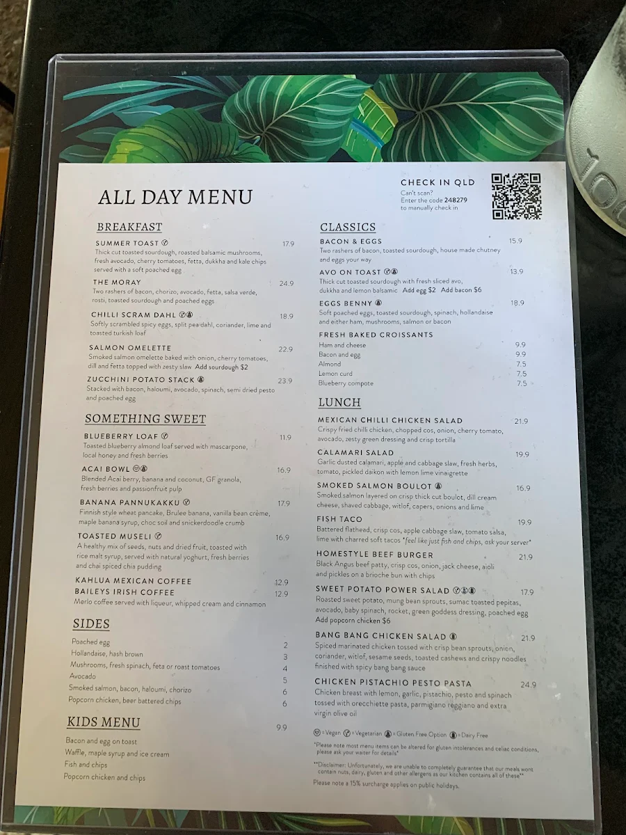 Menu, The Moray Cafe