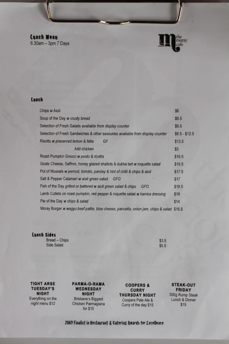 Menu, The Moray Cafe