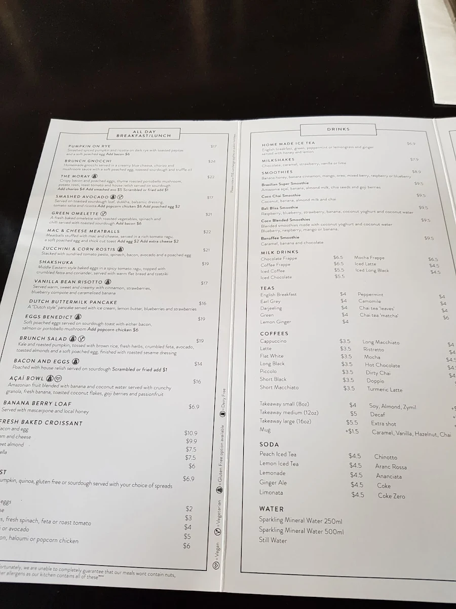 Menu, The Moray Cafe