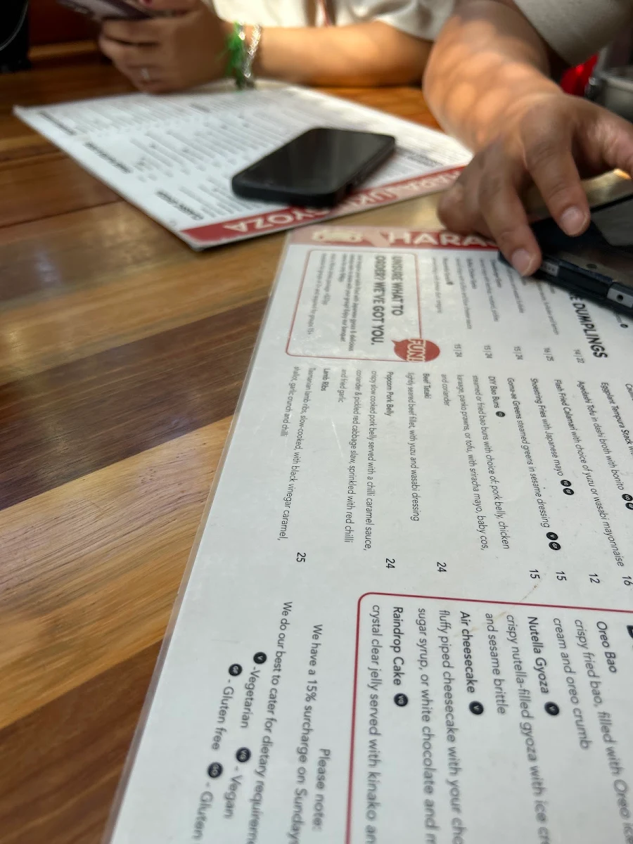 Menu, Harajuku Gyoza Broadbeach