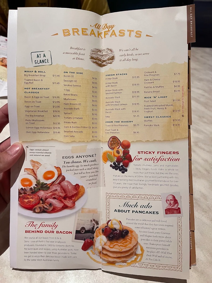 Menu, Dôme Café - Cloverdale