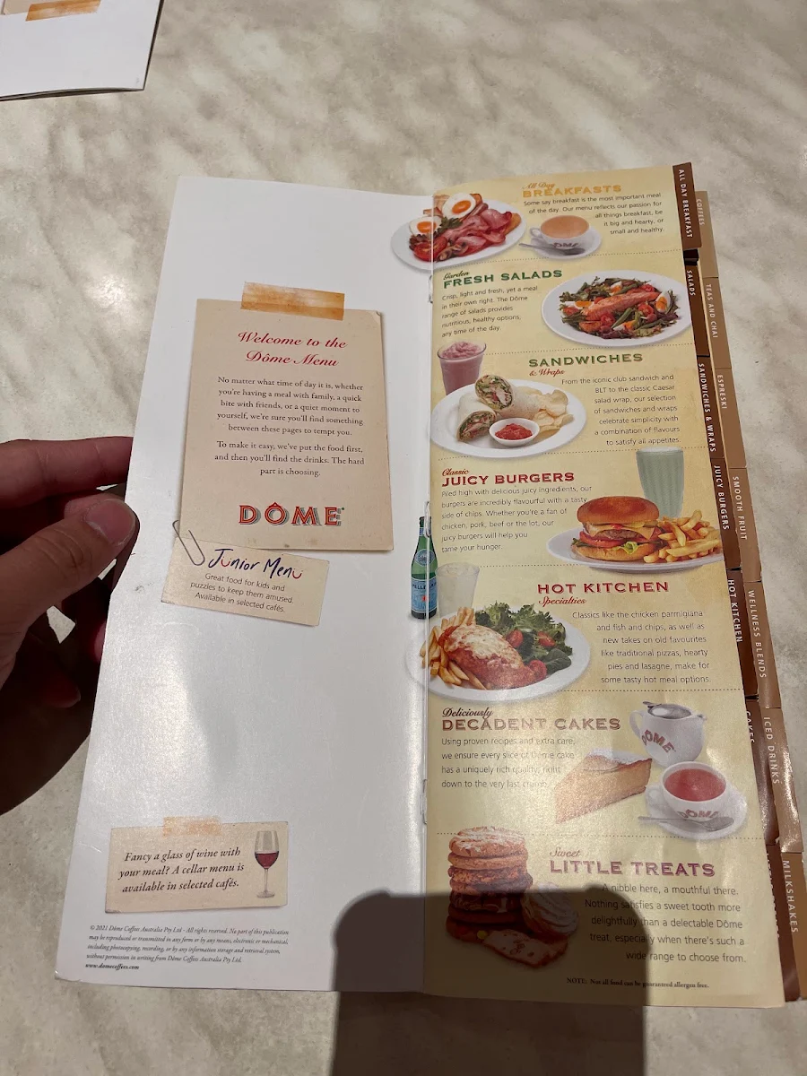 Menu, Dôme Café - Cloverdale