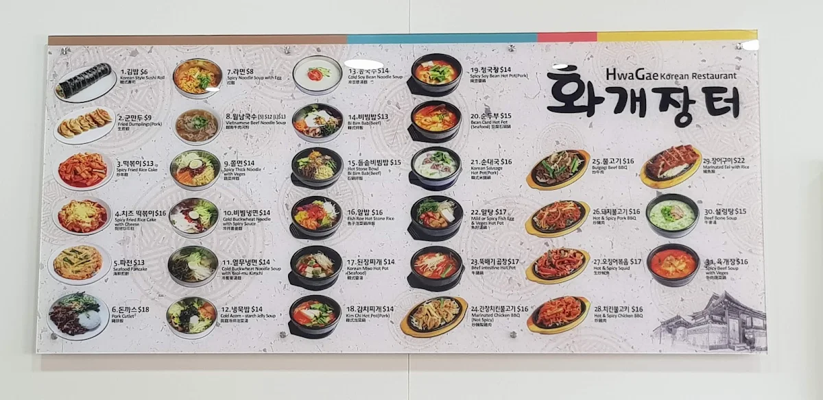 Menu, Hwagae Eastwood