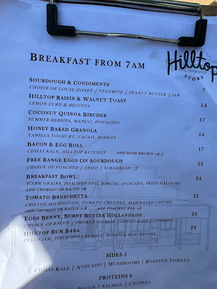 Menu, The Hilltop Store