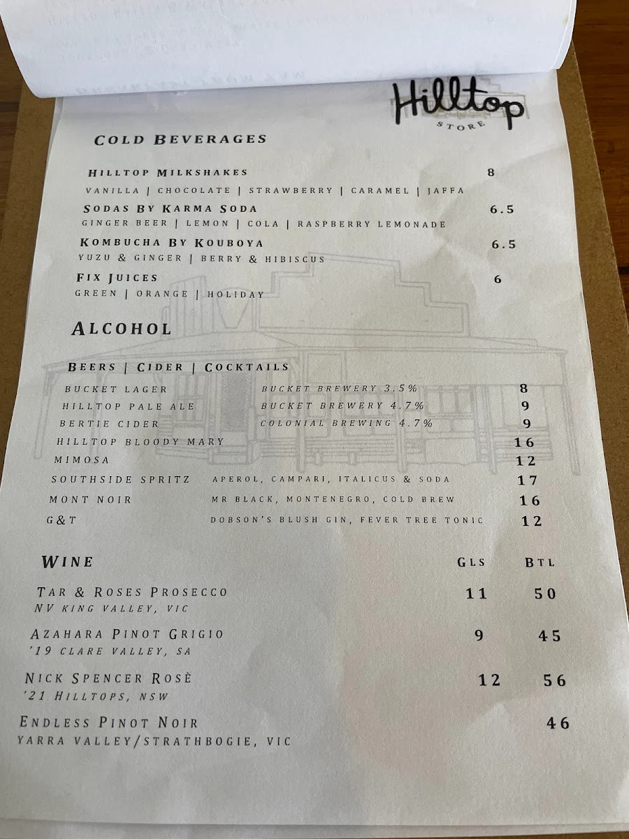 Menu, The Hilltop Store