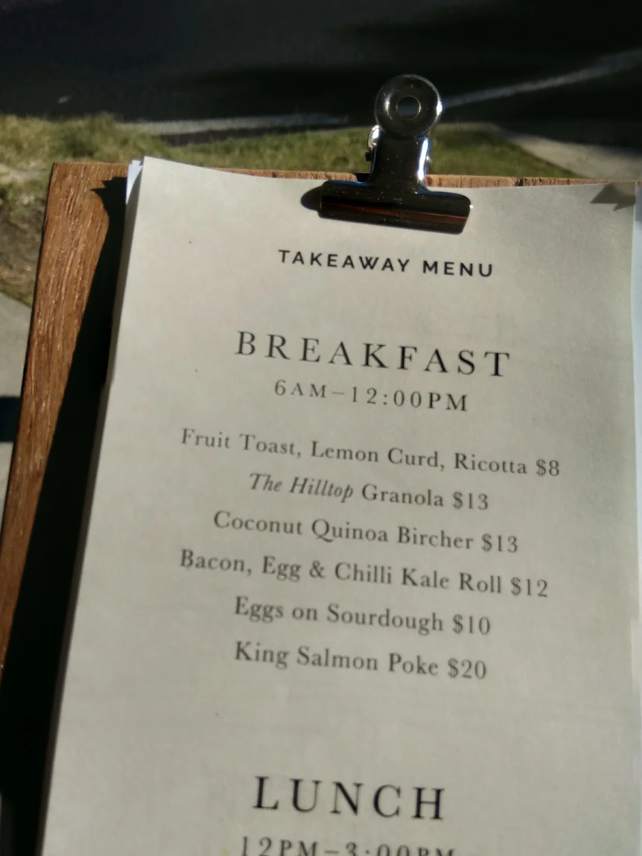 Menu, The Hilltop Store