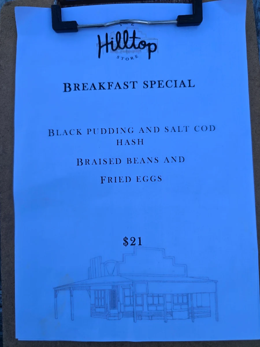 Menu, The Hilltop Store