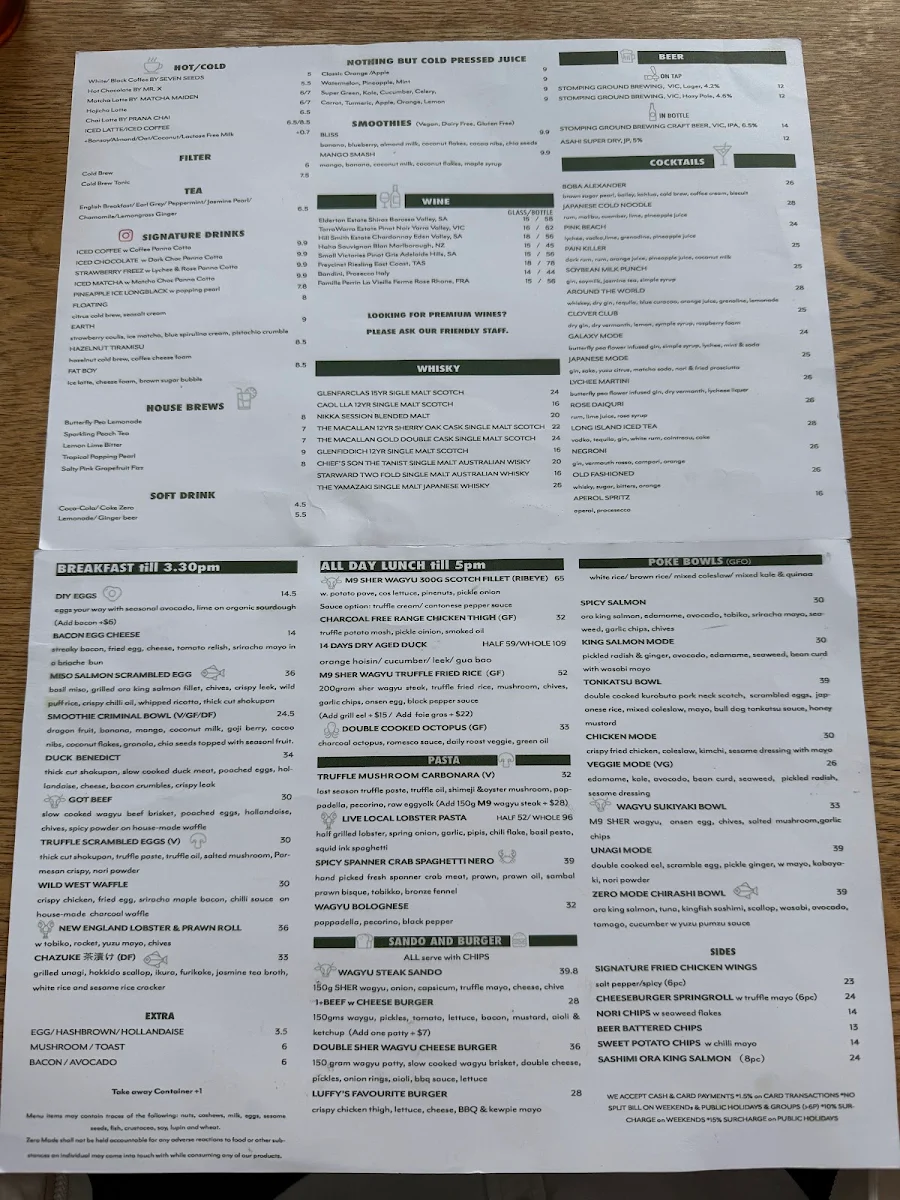 Menu, Zero Mode