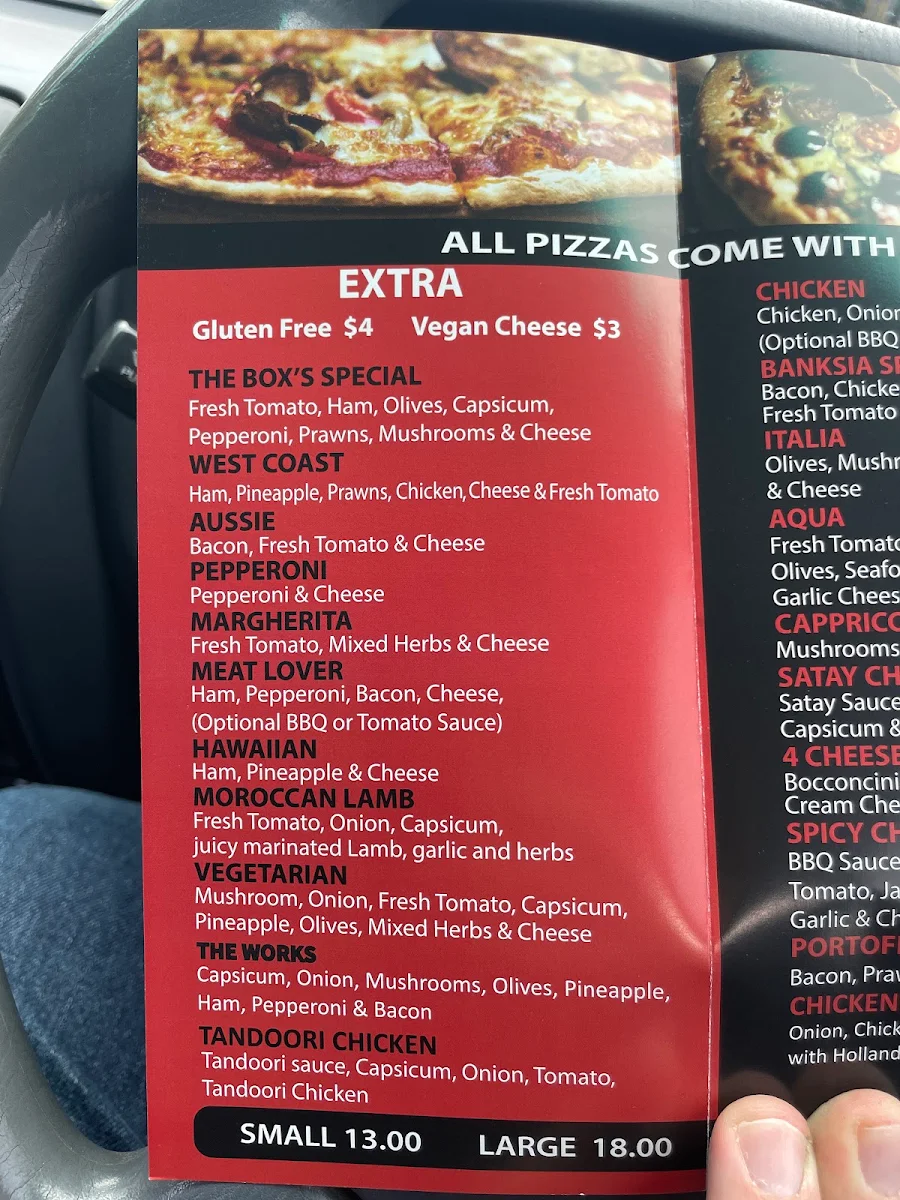 Menu, The Pizza Box Banksia Grove