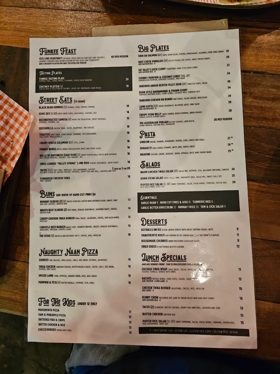 Menu, Funkee Monkee Eatery & Bar