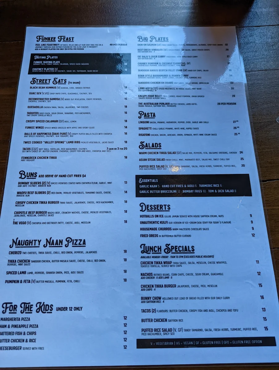 Menu, Funkee Monkee Eatery & Bar