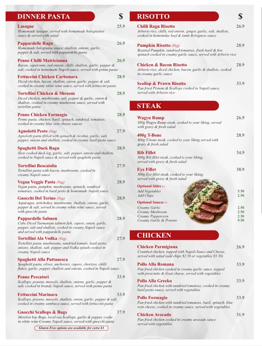 Menu, Pappar Delles Restaurant
