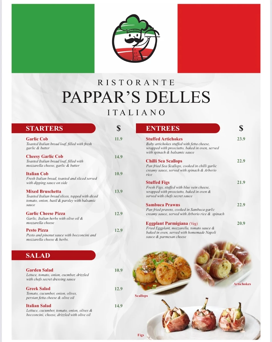 Menu, Pappar Delles Restaurant