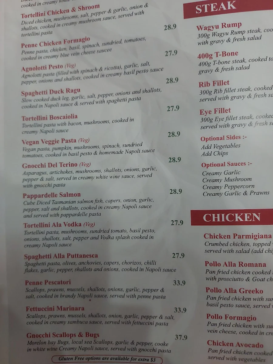 Menu, Pappar Delles Restaurant
