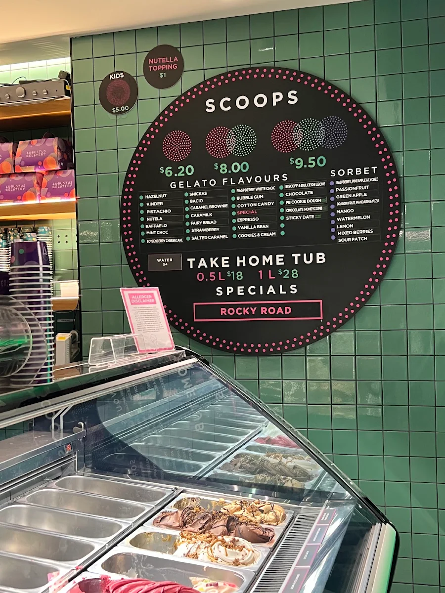 Menu, Augustus Gelatery + Acai Essendon