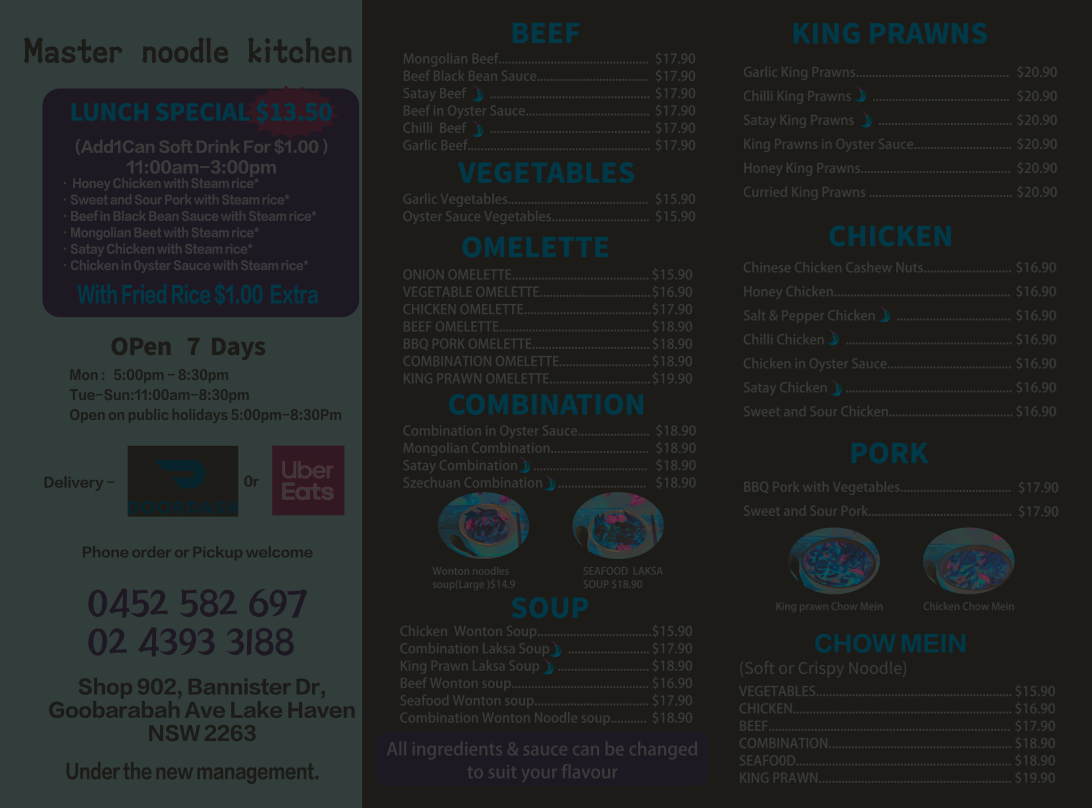 Menu, Master Noodle