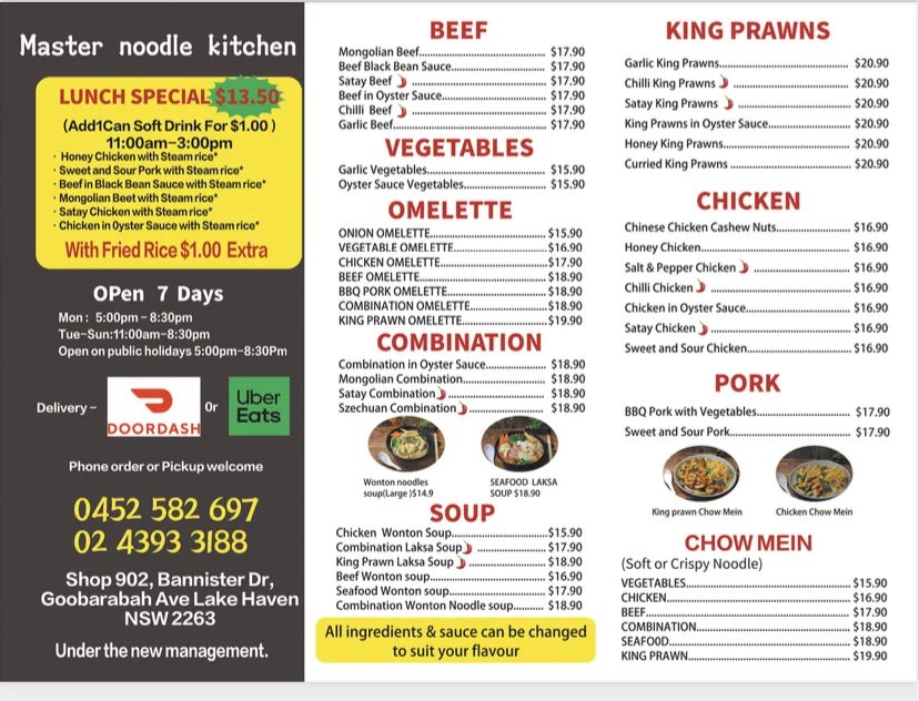 Menu, Master Noodle
