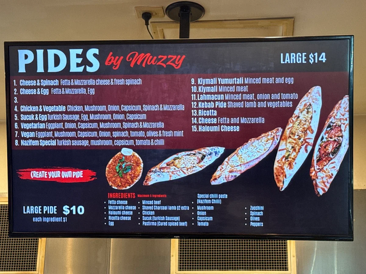 Menu, Muzzy's Kebab and Grill