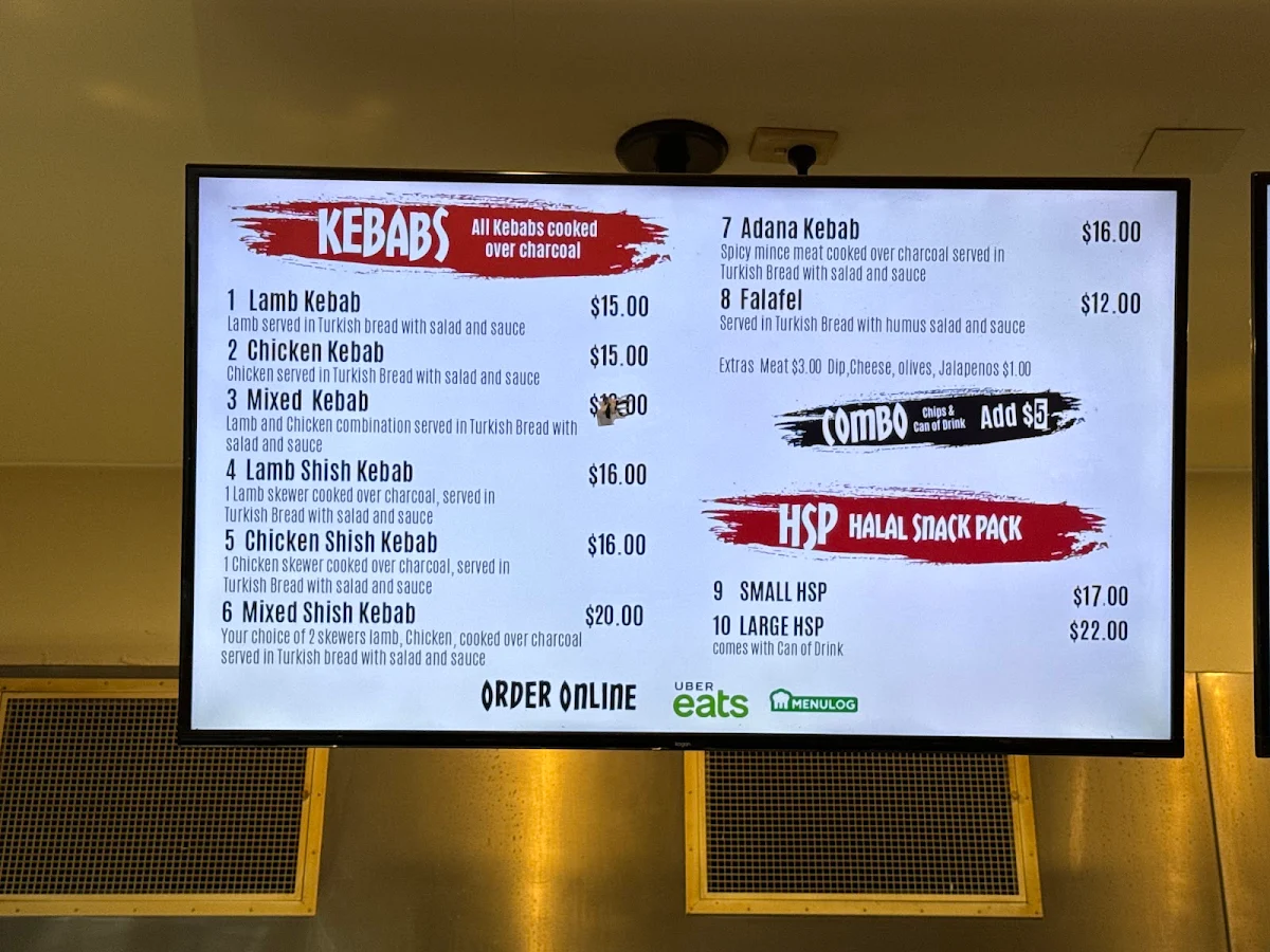 Menu, Muzzy's Kebab and Grill