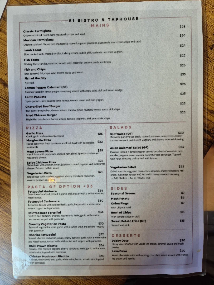 Menu, 81 Bar & Grill
