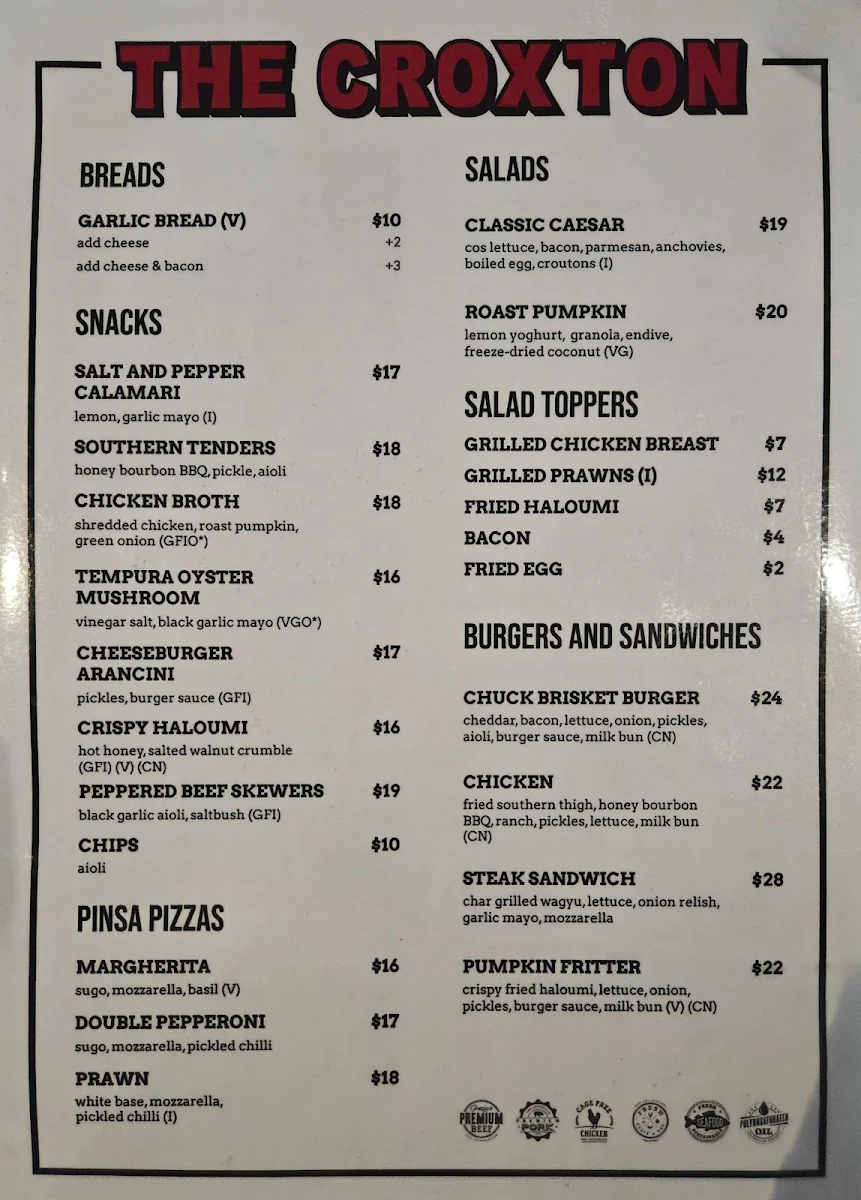 Menu, The Croxton