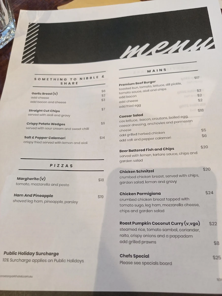 Menu, The Croxton