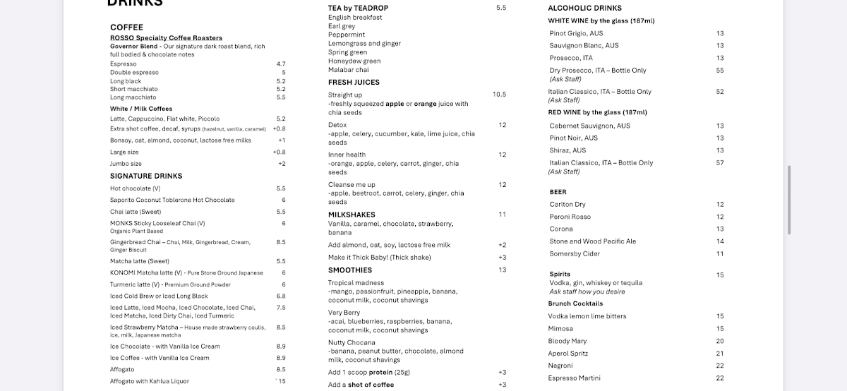 Menu, Saporito Cafe