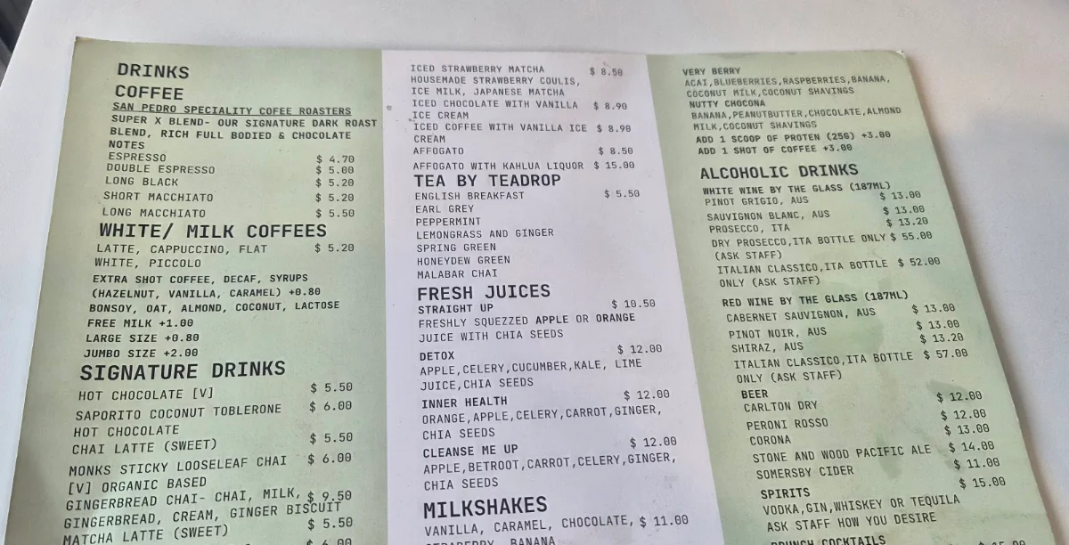 Menu, Saporito Cafe
