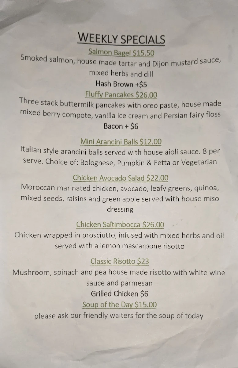 Menu, Saporito Cafe
