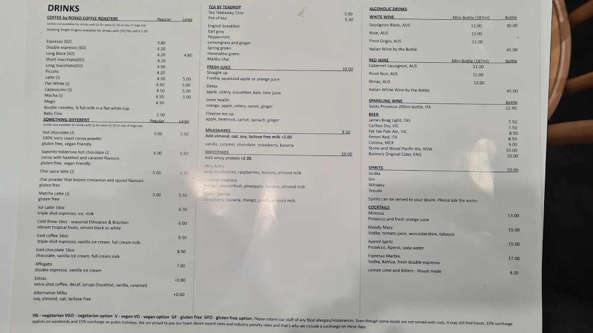 Menu, Saporito Cafe