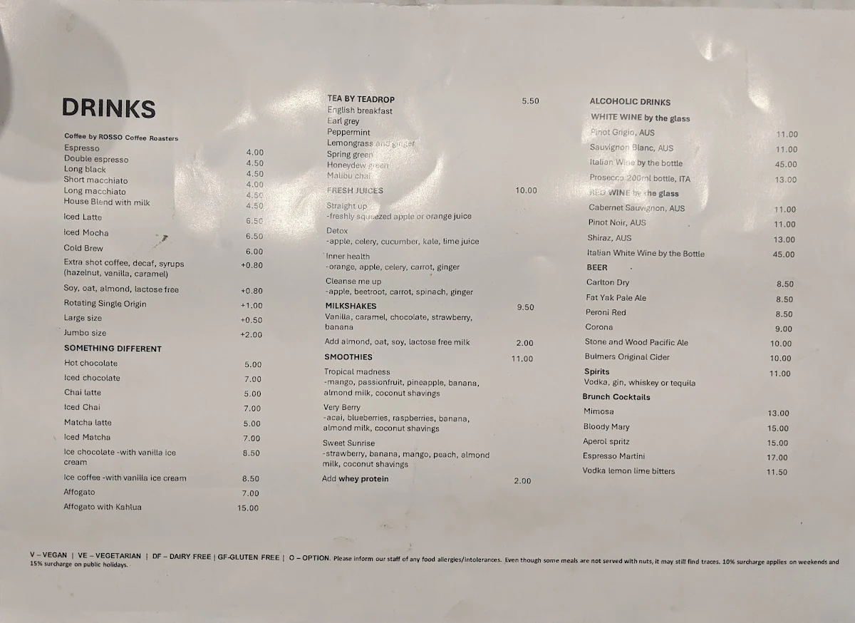 Menu, Saporito Cafe