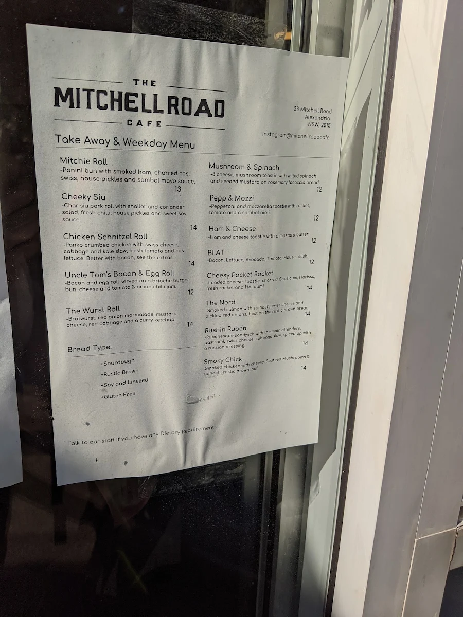 Menu, The Mitchell Road Cafe
