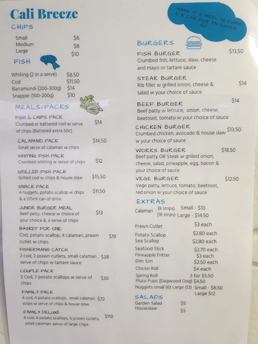 Menu, Cali Breeze