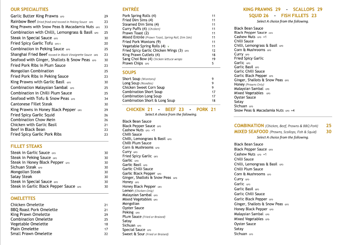 Menu, Lim's Kitchen