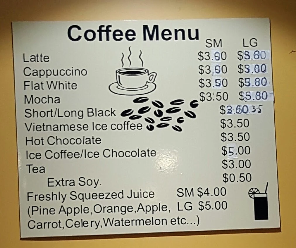 Menu, Window Cafe