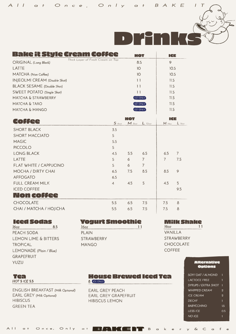 Menu, BAKE-IT BAKERY AND CAFE