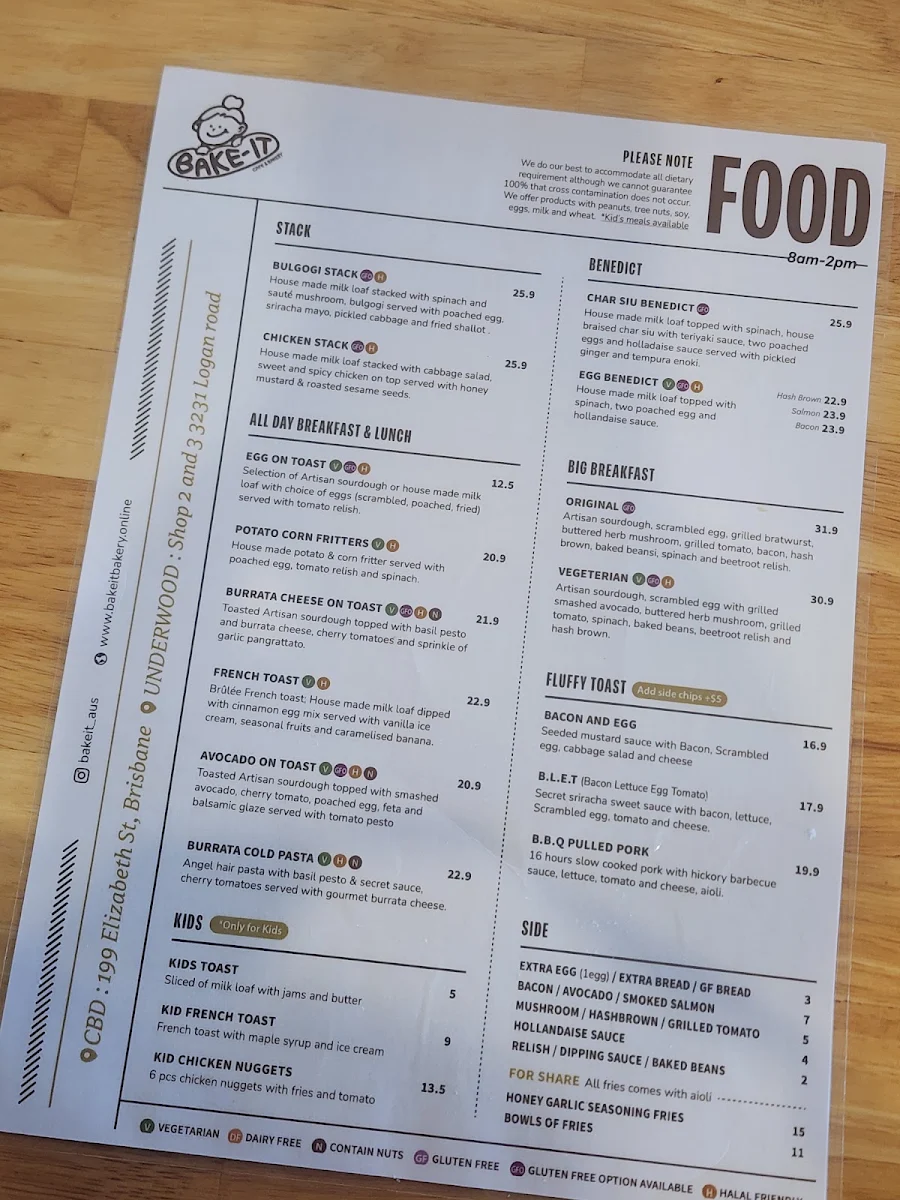 Menu, BAKE-IT BAKERY AND CAFE