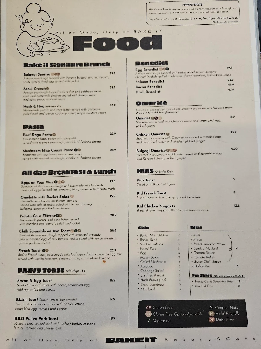Menu, BAKE-IT BAKERY AND CAFE